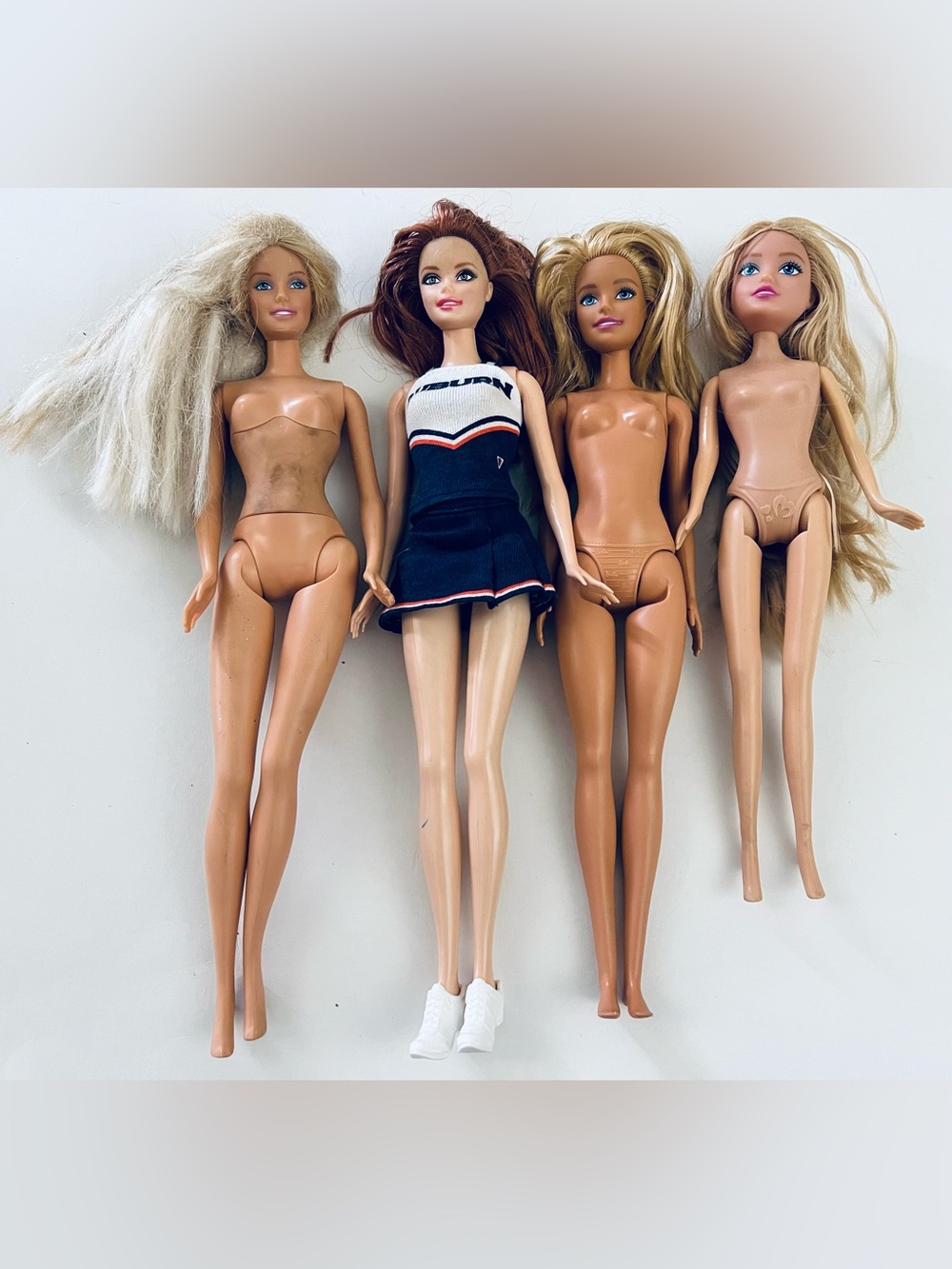 Barbie Doll Lot 4 Mixed Nude + Cheer Outfit TLC Hair Mattel 11.5 in and 10.5 in